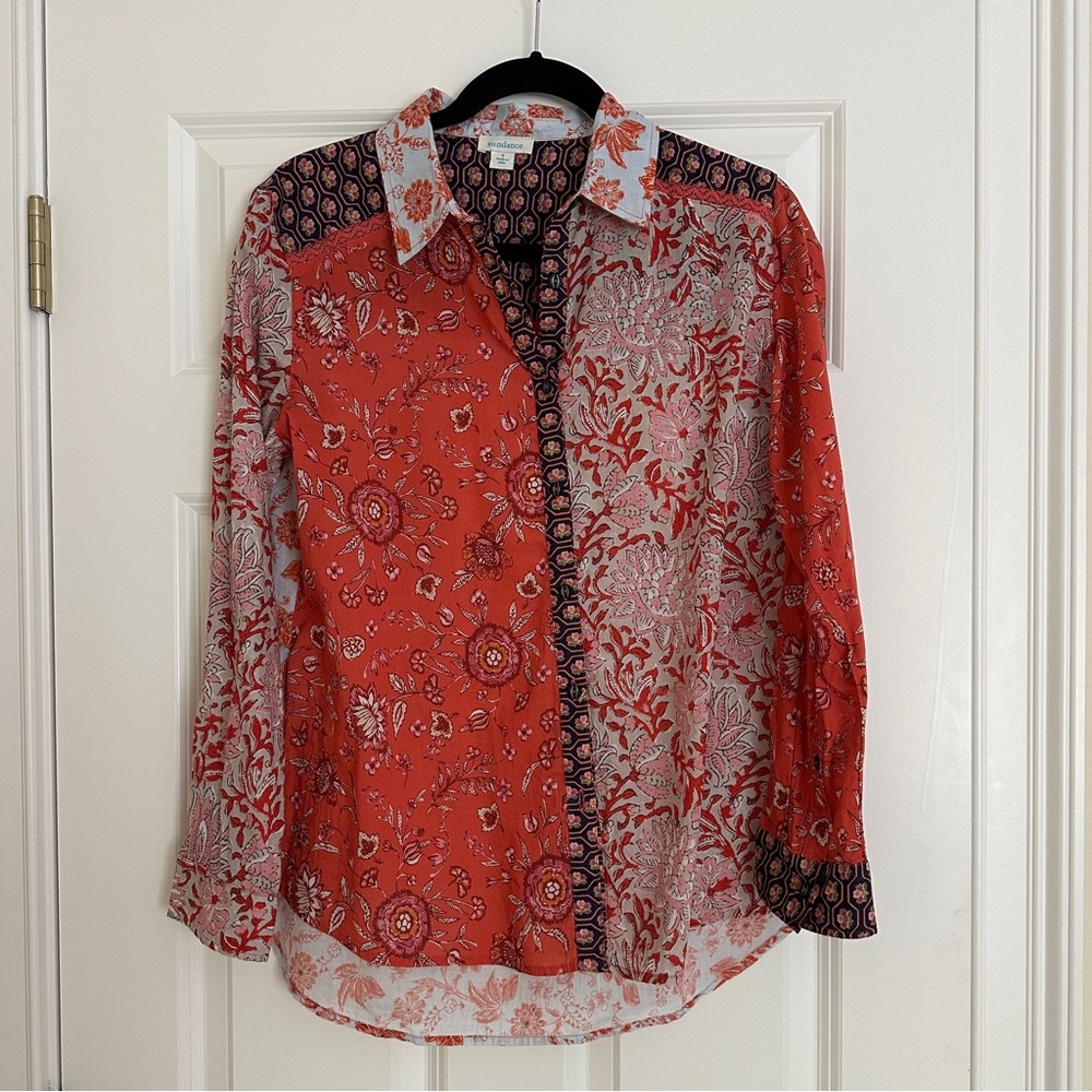 Sundance Floral Multi-Colored Shirt, 100% Cotton, Size Small